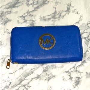 Michael Kors Blue Leather Wallet with Gold Accents